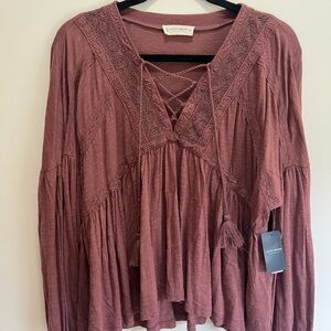 Lucky Brand Women's Dusty Rose Peasant Blouse
